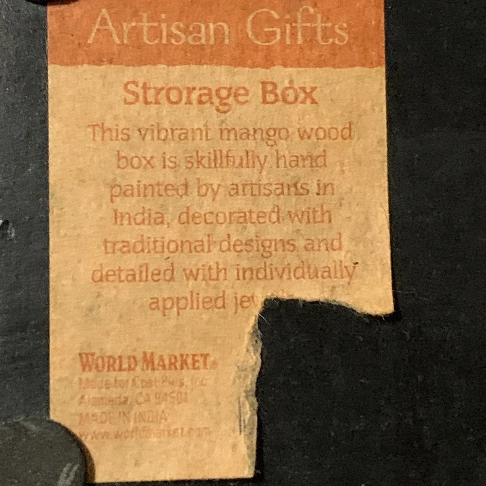 World Market Hand Painted Horse Jewelry Trinket Box Mango Wood India Gem Accents